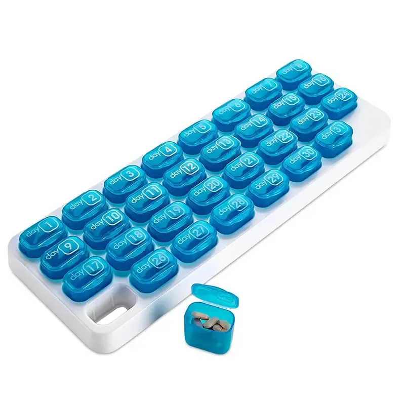 31 Days Pill Box-Monthly Pill Organizer-Arthritis-Friendly Easy-Open Lids - Blue